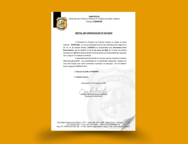 SINPOFESC CONVOCA AGE PARA DELIBERAR SOBRE ESTADO DE GREVE